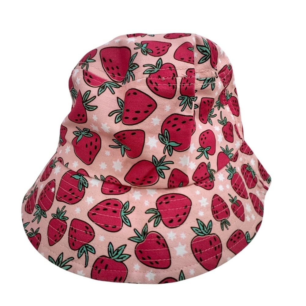 Katydid Pink Strawberry Bucket Hat Cotton Sun Hat Fruit Print Stars Beach Resort